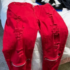 Red ripped jeans size 30